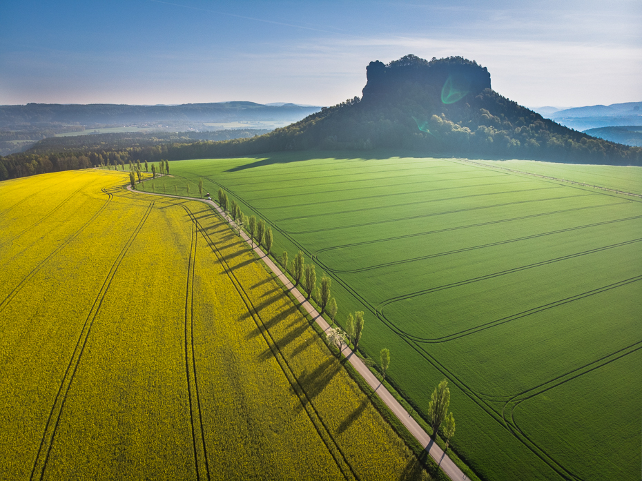  Saska Szwajcaria Krajobraz Mavic Air łąka Zielony pole żółty Równina niebo wzgórze preria obszar wiejski ranek