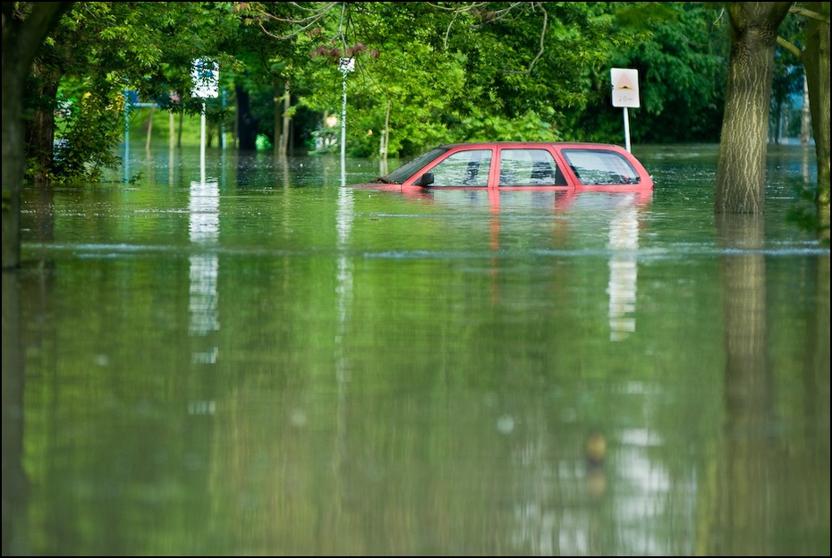  Samochód wodzie Powódź 0 Wrocław Nikon D200 Zoom-Nikkor 80-200mm f/2.8D woda odbicie Zielony powódź drzewo klęska żywiołowa zasoby wodne obszar zalewowy trawa mokradło