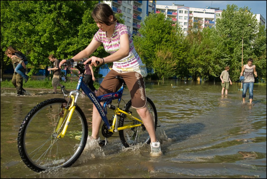  Ucieczka zalanych terenów Powódź 0 Wrocław Nikon D200 AF-S Zoom-Nikkor 17-55mm f/2.8G IF-ED rower pojazd lądowy woda sport rowerowy rower górski pojazd Wyposażenie sportowe drzewo wyścigi rowerowe rower drogowy
